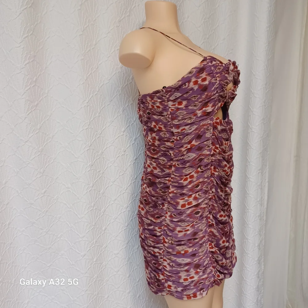 Zara New Women Size L  Purple Patterned Mini Dress - Picture 6 of 16
